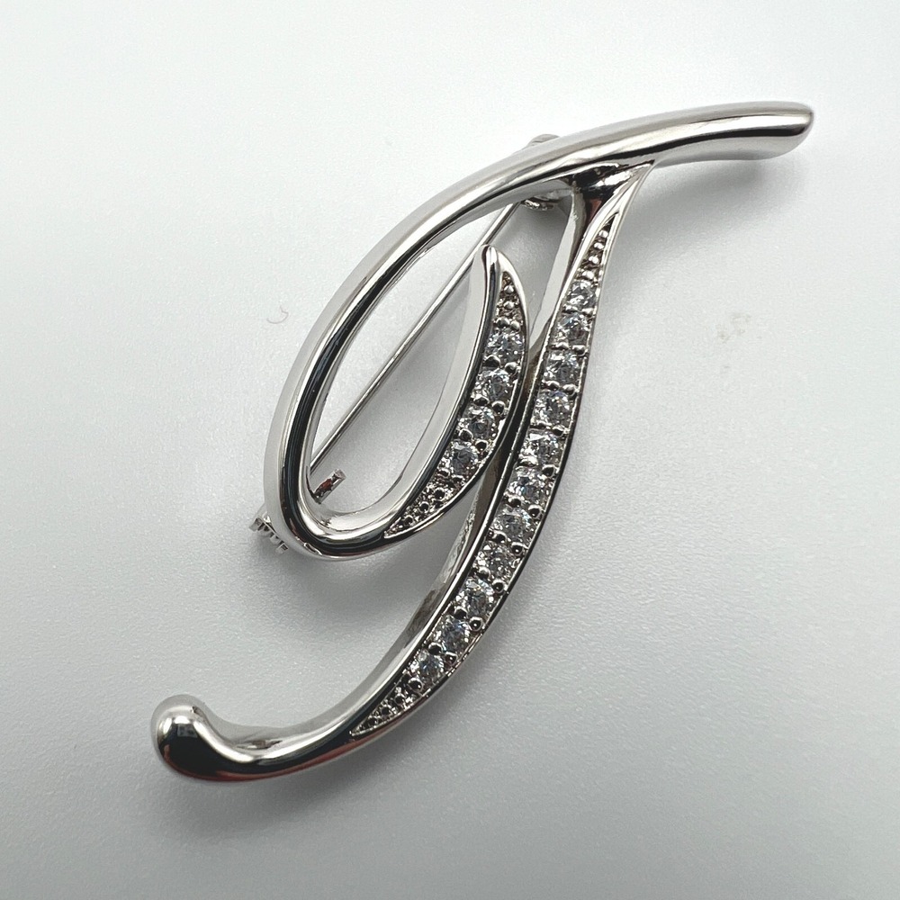 Berricle Initial T Brooch Silver Tone with CZ Accent Pin